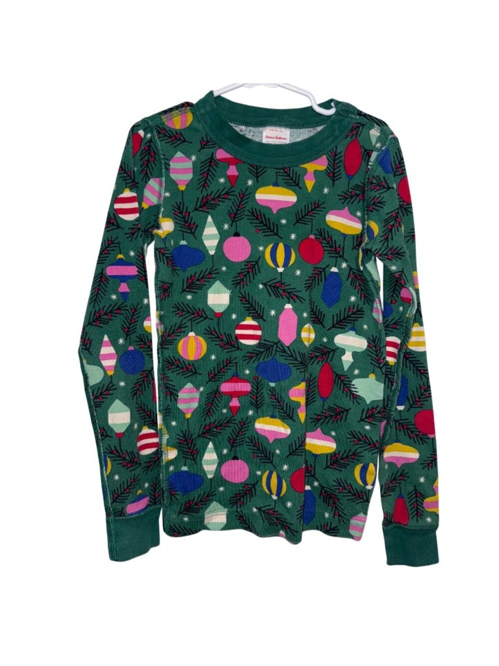 Hanna Andersson Green Christmas Ornament Print Long Sleeve Pajama Top Size 8